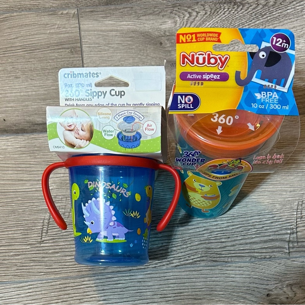 Nuby 360° Cups - No Spill - 6+ Months - 9 oz & 12+ Months - 10 Oz.   Brand New